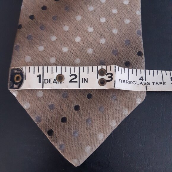 Y2K Vintage Massimo Silk Tie Taupe with Grey & White Diagonal Polka Dots - Picture 7 of 8